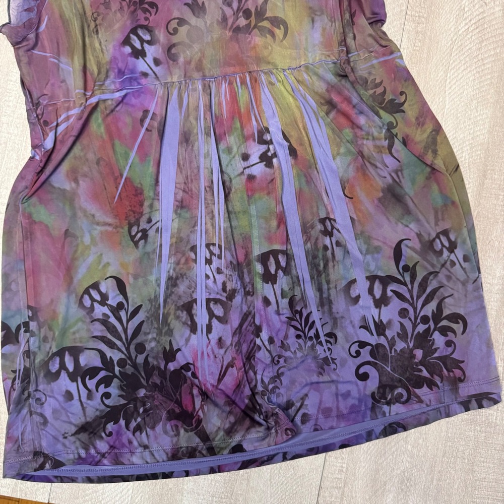 Unity World Wear Purple Floral Lace Rhinestone Fairycore Tunic Top XL - Picture 6 of 8
